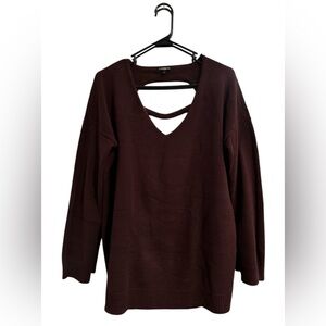 Express Wine Deep V-Neck Sweater / Open Back